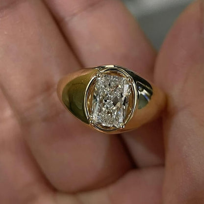 Jzora handmade 2ct radiant cut luxury gold-tone sterling silver ring