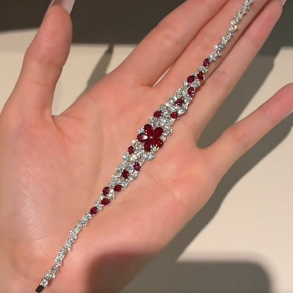 Jzora Handmade Romantic Red Floral Cluster Link Bracelet