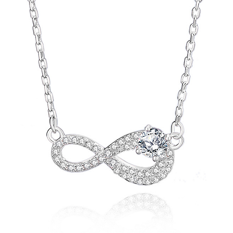 Jzora Handmade Round CZ Infinity Symbol Pave Sterling Silver Women’s Pendant Necklace