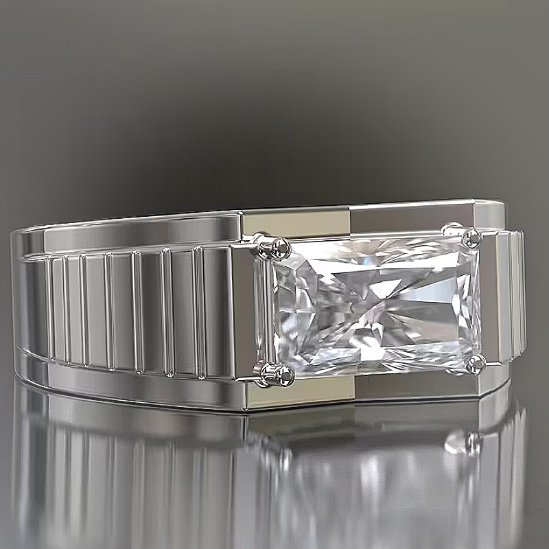 Jzora handmade bold architectural radiant cut moissanite men's band ring