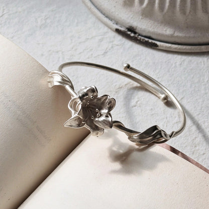 Jzora Handmade Unique lily Vine Adjustable Open-Cuff Bracelet