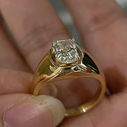 Jzora handmade 2ct radiant cut luxury gold-tone sterling silver ring