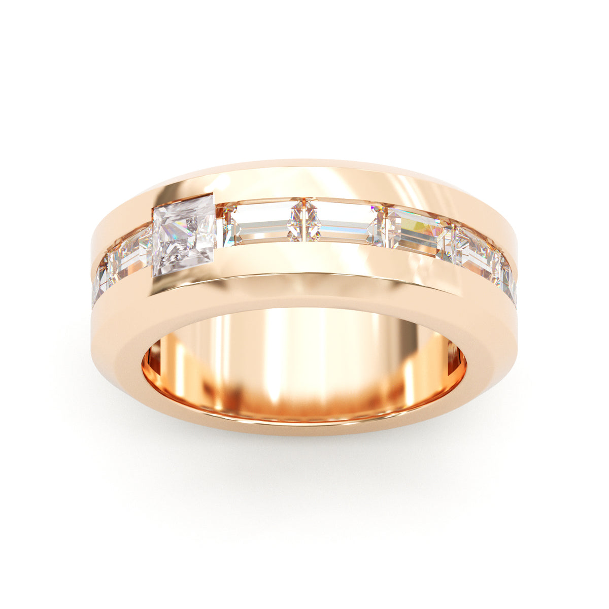 Jzora Handmade Rose‑Gold Asymmetric Princess & Baguette Cut D-Color Moissanite Men’s Ring