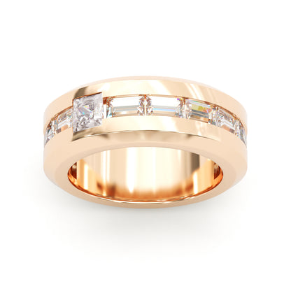 Jzora Handmade Rose‑Gold Asymmetric Princess & Baguette Cut D-Color Moissanite Men’s Ring