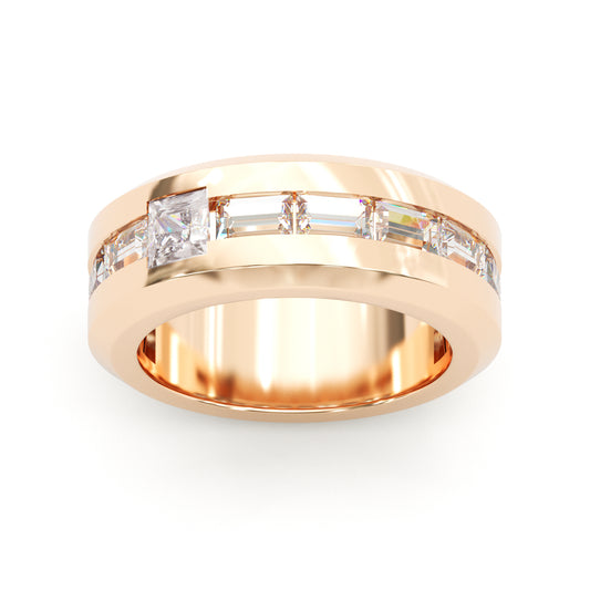 Jzora Handmade Rose‑Gold Asymmetric Princess & Baguette Cut D-Color Moissanite Men’s Ring