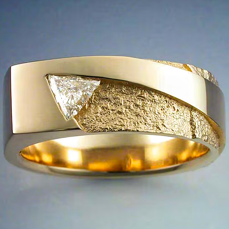 Jzora handmade trillion-cut sand blasted rock texture men's ring