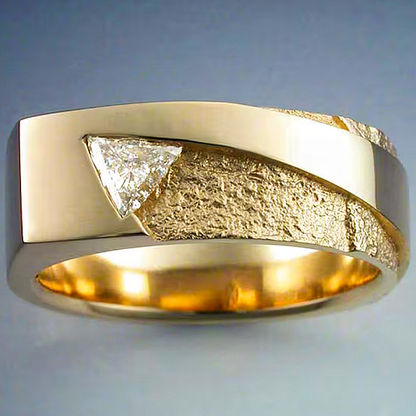 Jzora handmade trillion-cut sand blasted rock texture men's ring