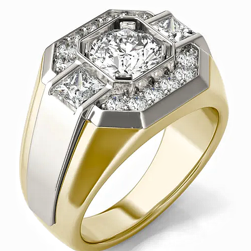Jzora handmade two-tone octagon halo tasteful men’s ring