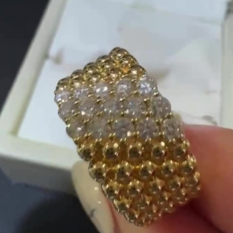 Jzora handmade vintage-inspired gold beaded wide women's band ring