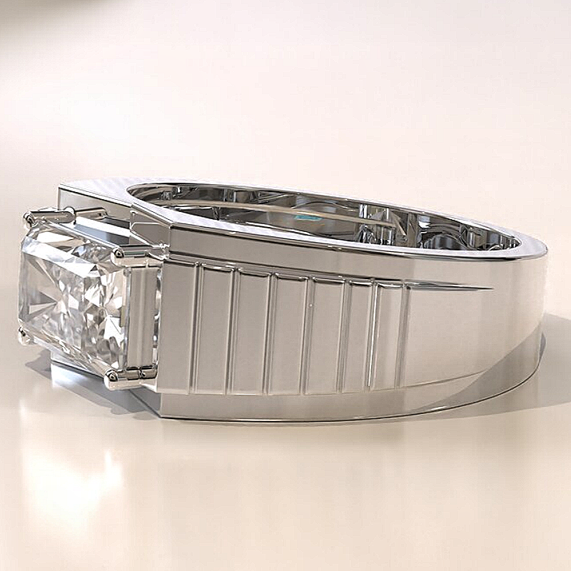 Jzora handmade bold architectural radiant cut moissanite men's band ring