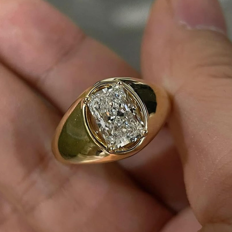 Jzora handmade 2ct radiant cut luxury gold-tone sterling silver ring