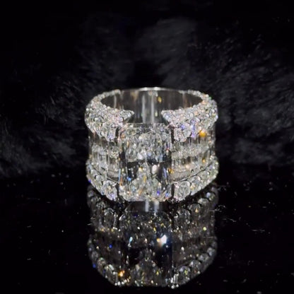 Jzora handmade dazzling glam empire radiant cut iced out wide band ring