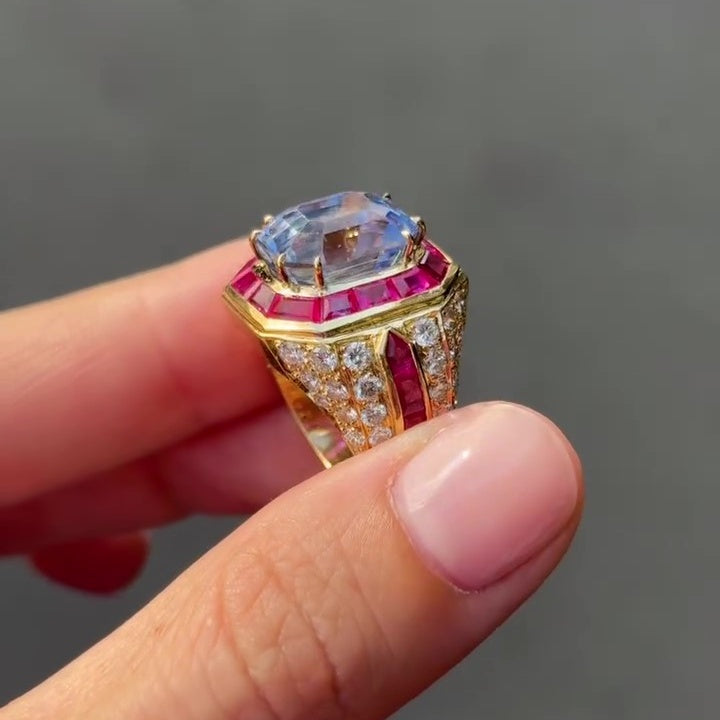 Jzora handmade radiant cut with ruby accents sparkling ring