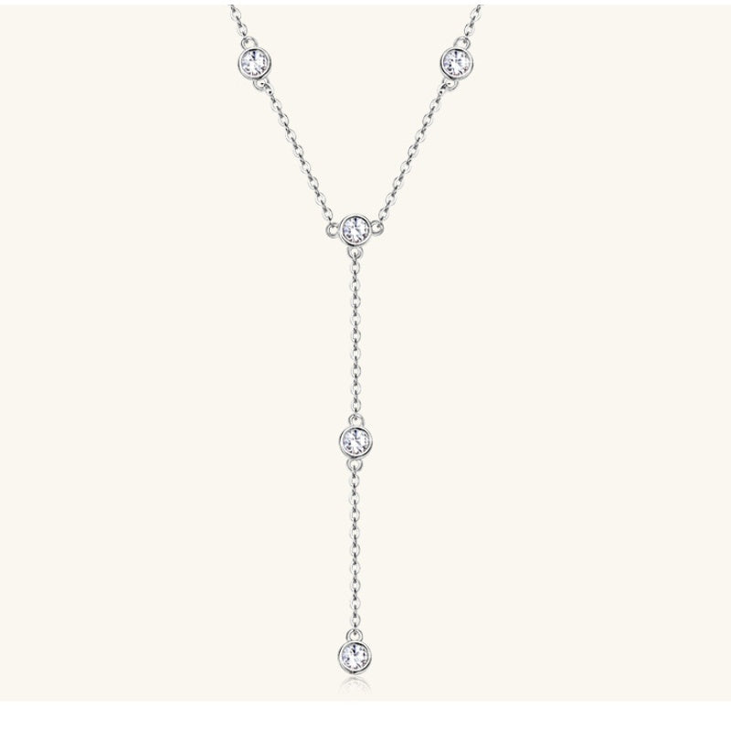 Jzora handmade 1.1ct round cut elegant moissanite sterling silver y-necklace