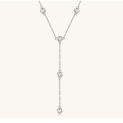 Jzora handmade 1.1ct round cut elegant moissanite sterling silver y-necklace