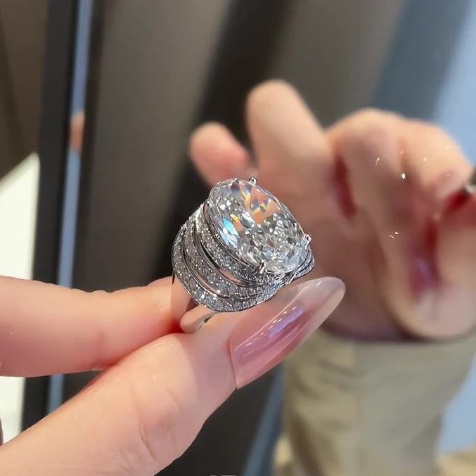 Jzora Handmade 8CT Moissanite Oval Cut Halo Luxury Ring