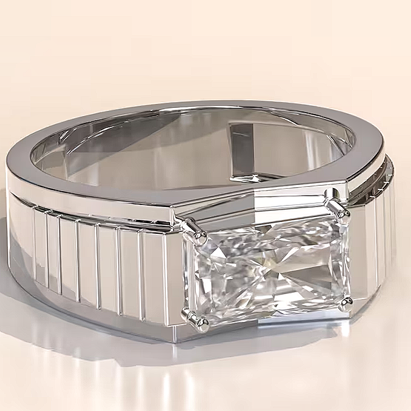 Jzora handmade bold architectural radiant cut moissanite men's band ring