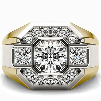 Jzora handmade two-tone octagon halo tasteful men’s ring
