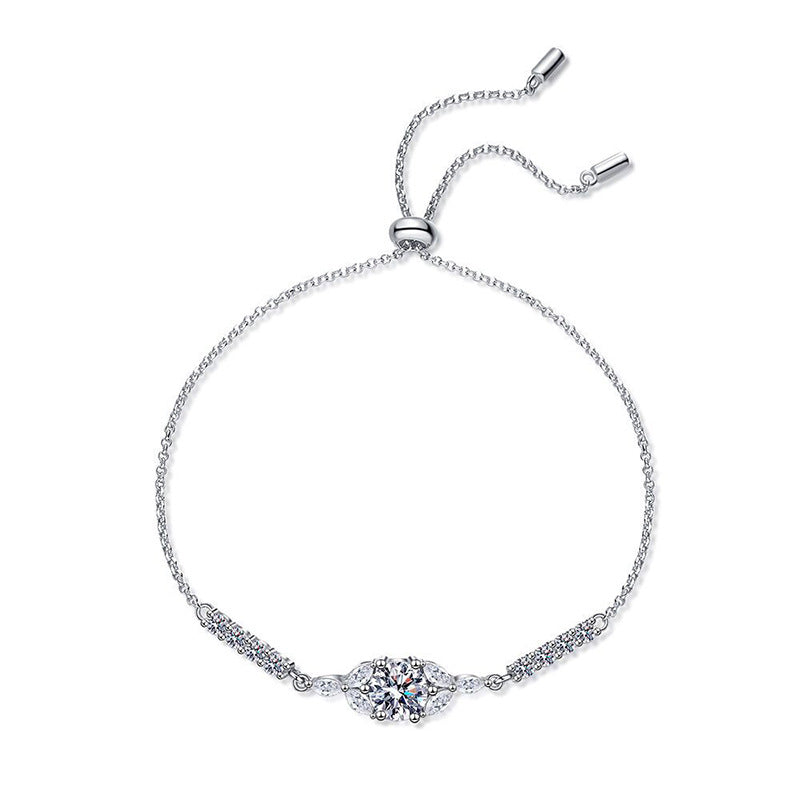 Jzora handmade 1ct fresh & sweet leaf adjustable sterling silver moissanite bracelet