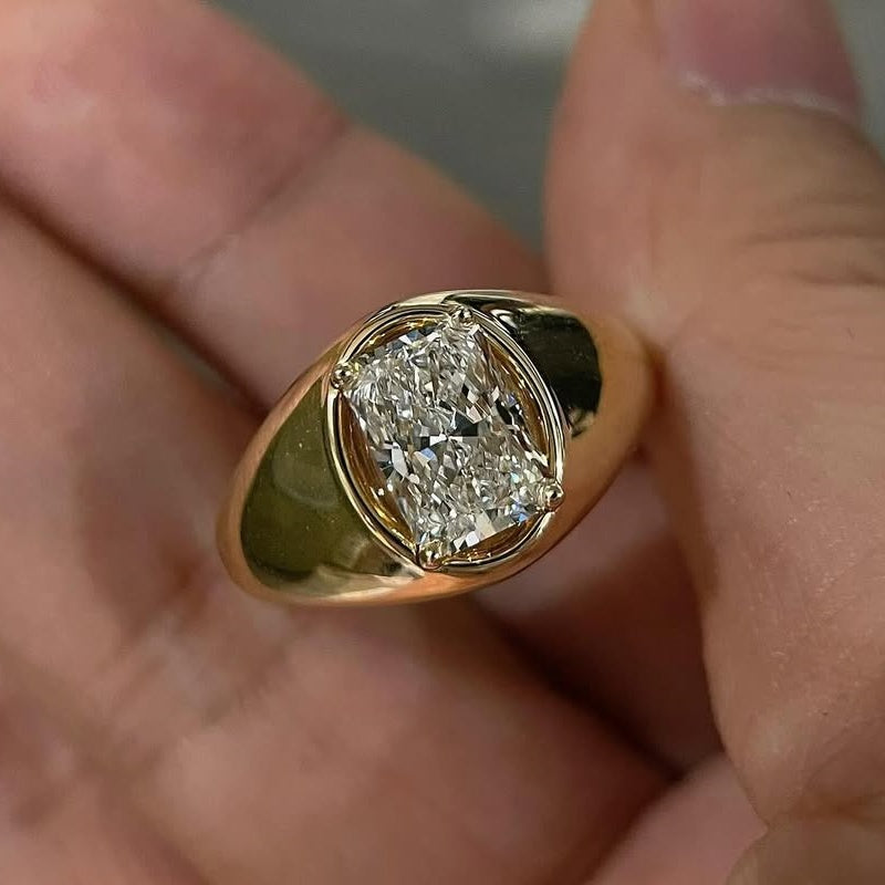 Jzora handmade 2ct radiant cut luxury gold-tone sterling silver ring