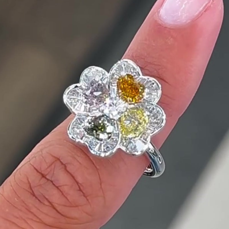 Jzora handmade lucky four-leaf clover cocktail ring