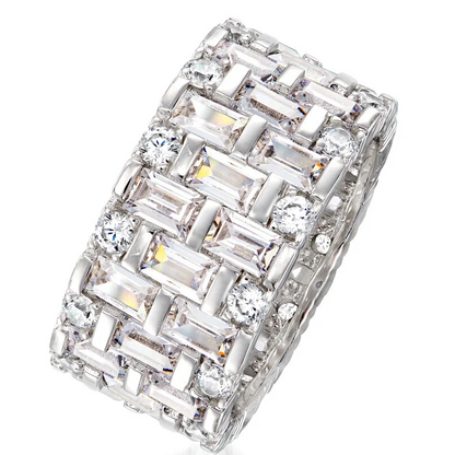 Jzora handmade 5.50ct emerald & round CZ eternity sterling silver women's band ring