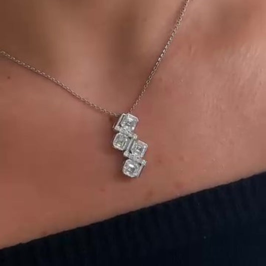 Jzora handmade white sparkling asscher& round cut sterling silver necklace