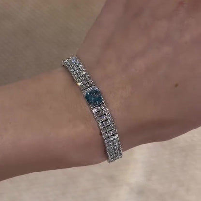 Jzora Handmade Aquamarine Cushion Cut Gorgeous Bracelet