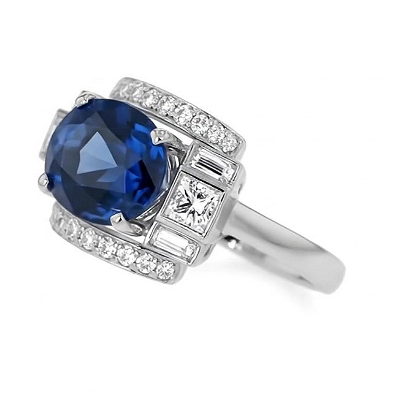 Jzora Handmade Luxury Sapphire Oval CZ Vintage Men's Ring
