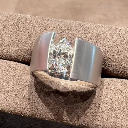 Jzora handmade marquise cut wide band sterling silver men's ring