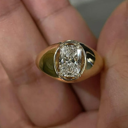 Jzora handmade 2ct radiant cut luxury gold-tone sterling silver ring