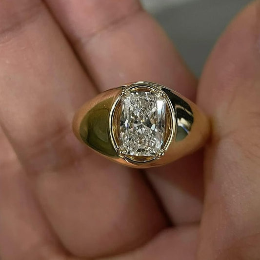 Jzora handmade 2ct radiant cut luxury gold-tone sterling silver ring