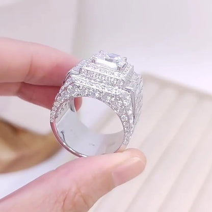Jzora Handmade Luxury Asscher Cut Wide Band Bold Men's Ring