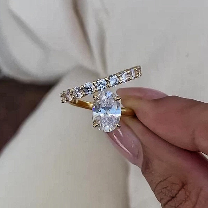 Jzora handmade golden glow eternal shine oval cut sterling silver promise ring