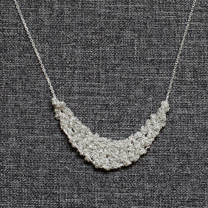 Jzora handmade clear and crystalline moon-shape sterling silver necklace