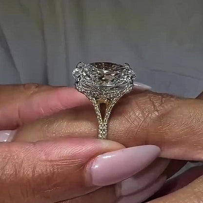 Jzora handmade brilliant oval halo moissanite cathedral pavé design sterling silver ring