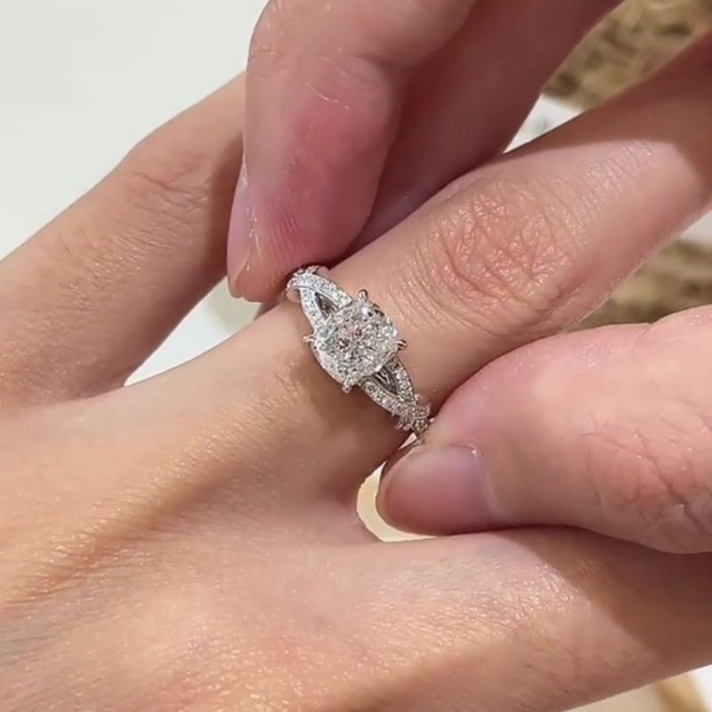 Jzora handmade opulent glow cushion cut halo moissanite sterling silver ring
