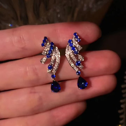 Jzora handmade elegant sapphire drop sterling silver earrings