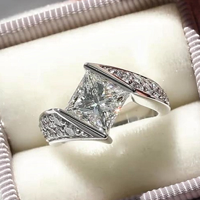 Jzora handmade architectural princess cut gravity bridge modern ring