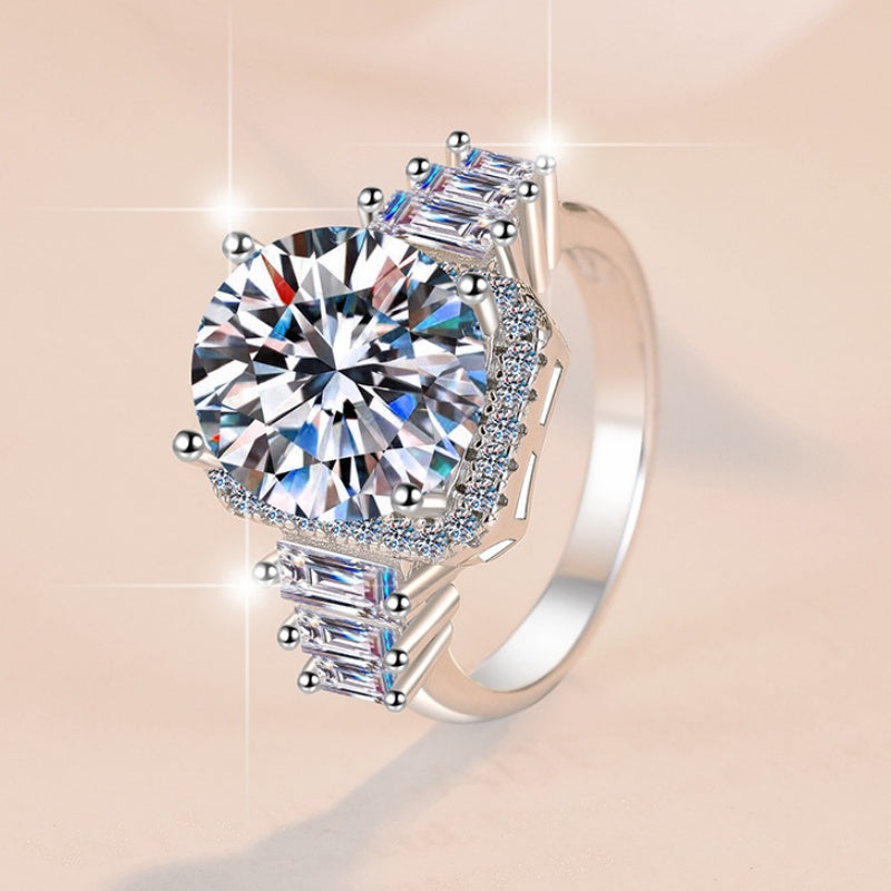 Jzora handmade 5ct brilliant round cut halo moissanite sterling silver ring
