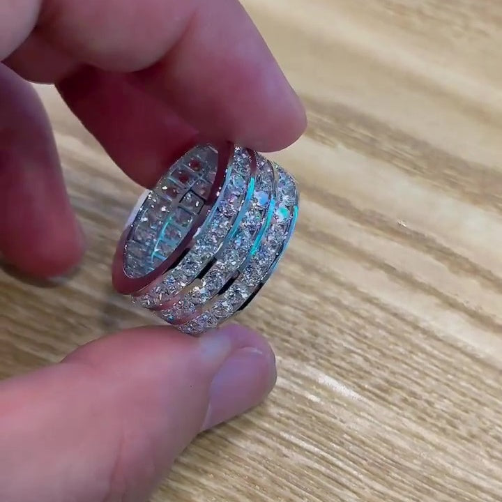 Jzora Handmade Three-Row Round Cut Eternal Wide Band Men's Ring