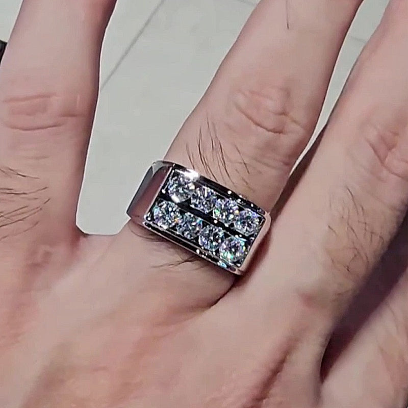 Jzora handmade double row round cut glacier shine men’s ring