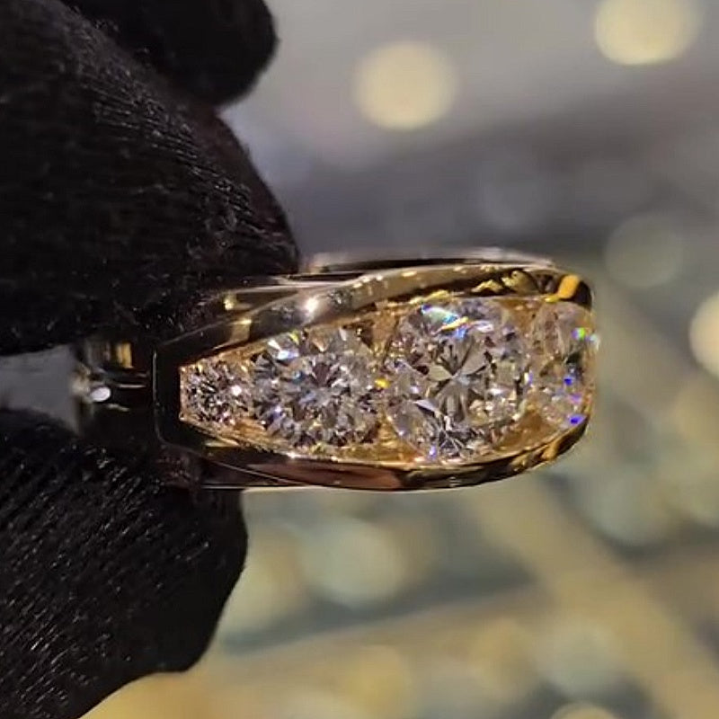 Jzora handmade timeless gold round cut five moissanite men's ring