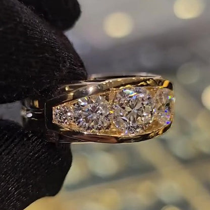 Jzora handmade timeless gold round cut five moissanite men's ring