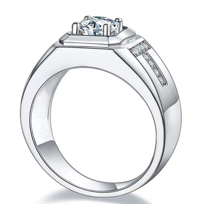 Jzora handmade 2ct round cut moissanite bold classic T initial design sterling silver men's band