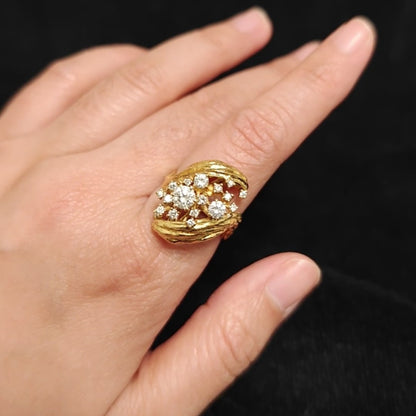 Jzora Handmade Vintage Gold Round Cut Classic Wide Band Ring