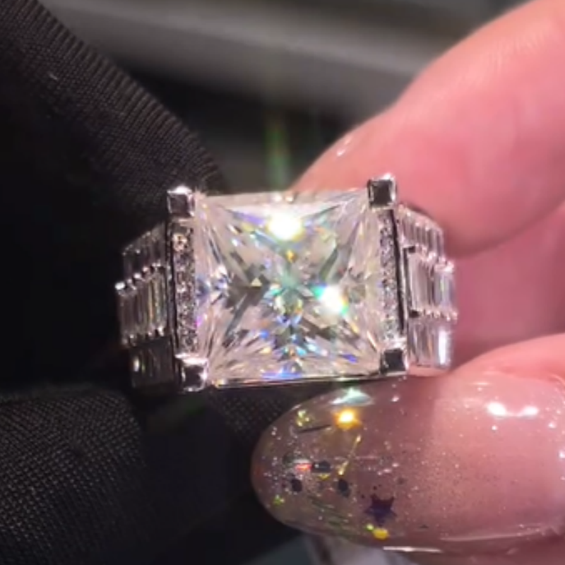Jzora Handmade Princess Cut Moissanite Sophisticated Women’s Wide Band Ring