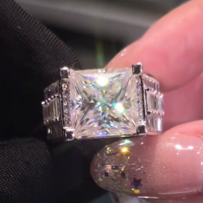 Jzora Handmade Princess Cut Moissanite Sophisticated Women’s Wide Band Ring