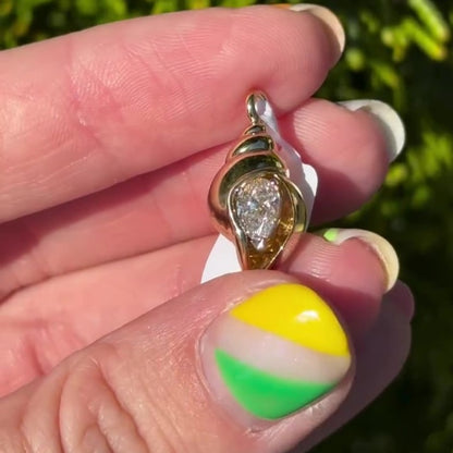 Jzora handmade golden seashell pendant with 0.62ct pear cut sparkle sterling silver necklace