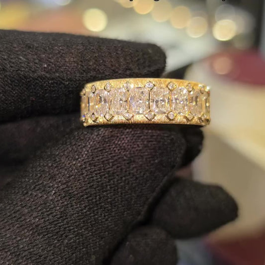 Jzora handmade gold-color radiant cut vintage sterling silver men's ring